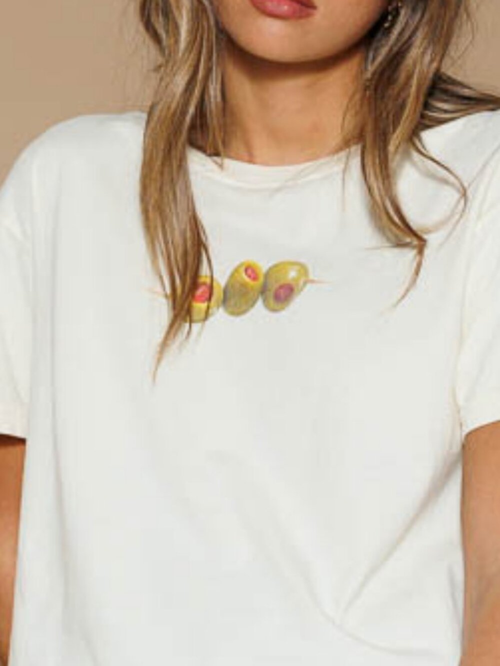 NWT All Us OLIVE CROPPED TEE in Butter WITH rHINESTONES